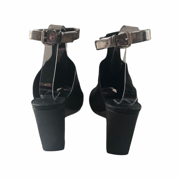 3.1 Phillip Lim Vincent Leather Mule Black Silver Peep Toe Ankle Strap 40 EUC - Picture 7 of 11